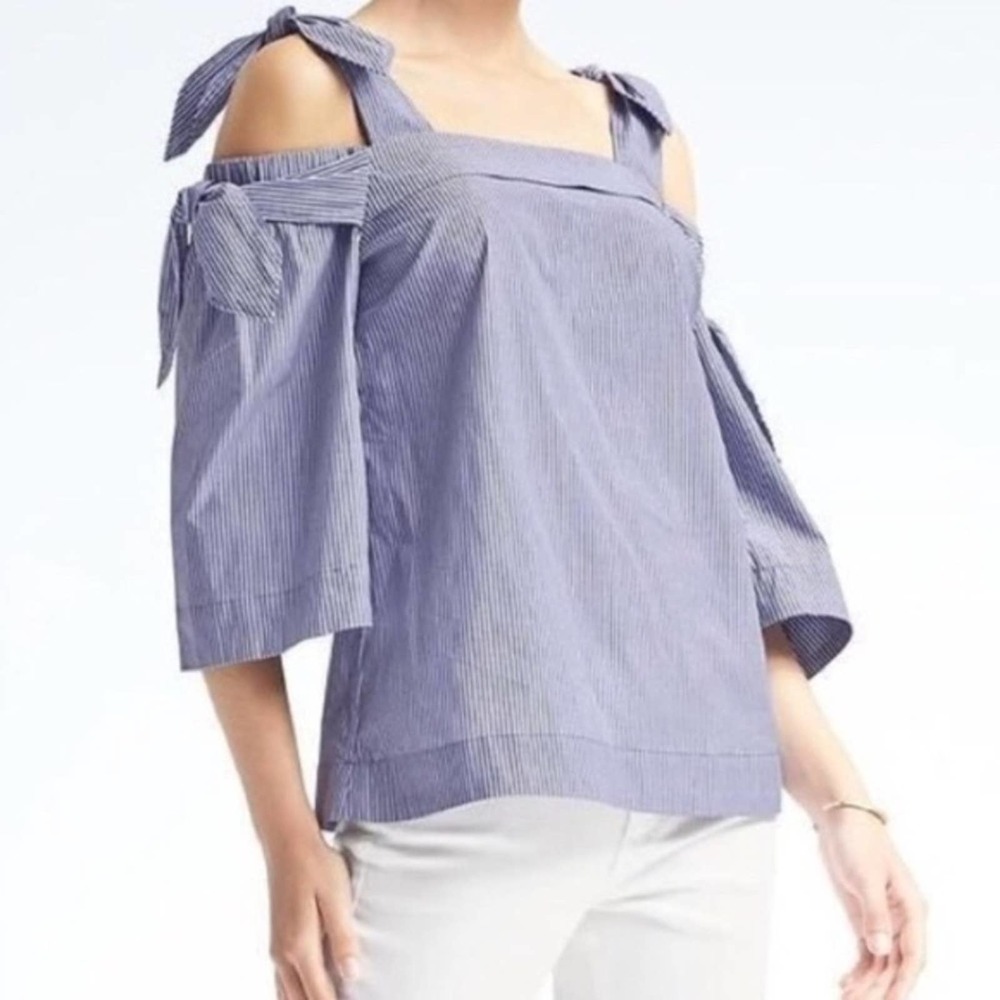 BananaRepublic | NWT Blue Stripe Cold Shoulder Top